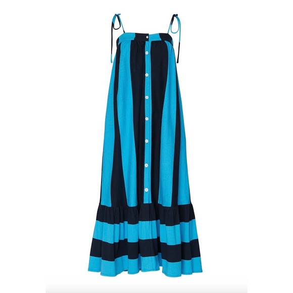 M.D.S. Stripes Striped Button Front Maxi Dress In Blue Size Medium - Picture 3 of 16